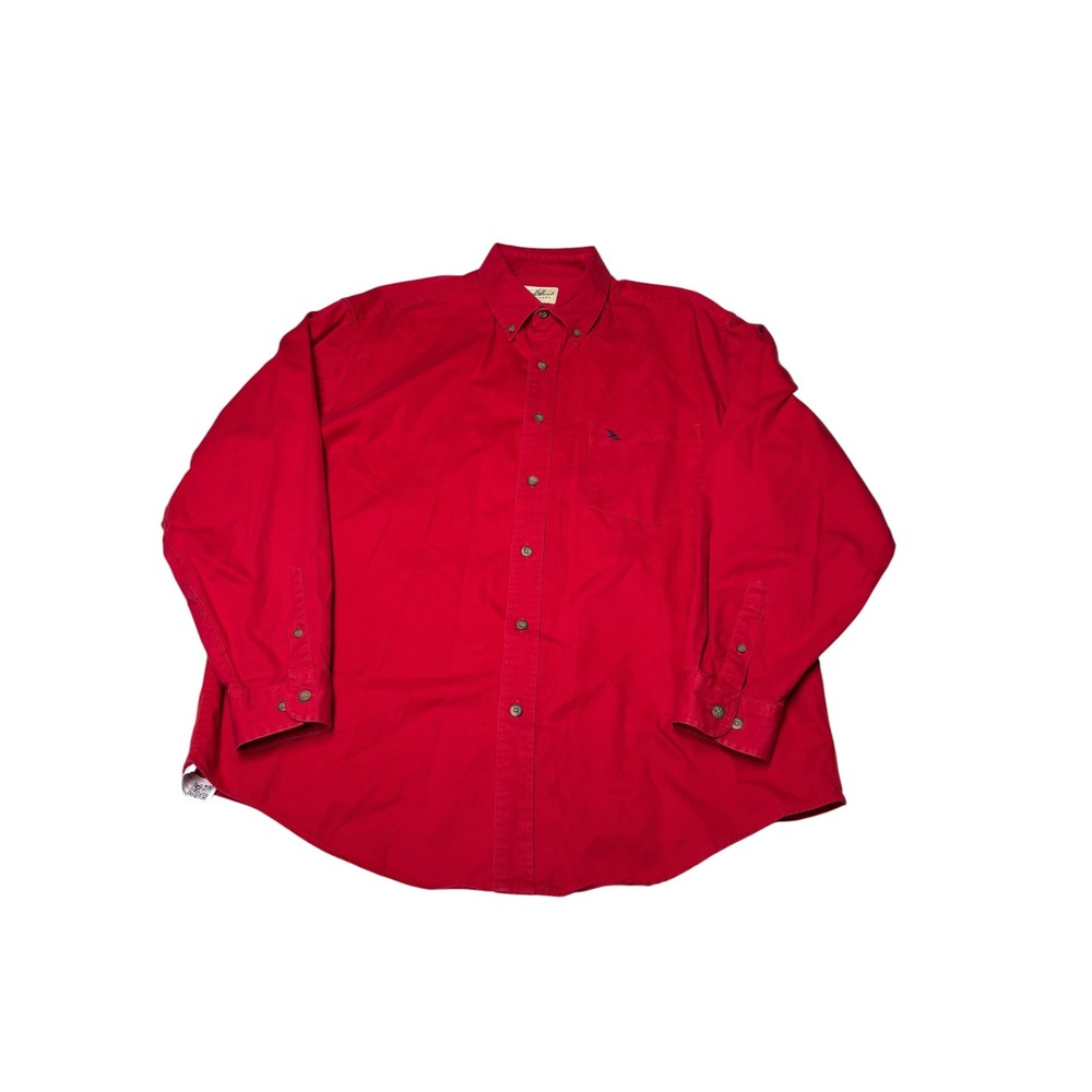 Eddie Bauer Mens Large Red Cotton Twill Long Sleeve Button Down Shirt Logo